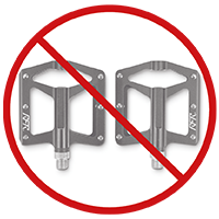 A red line on 2 bicycle pedals in a circle with a red border