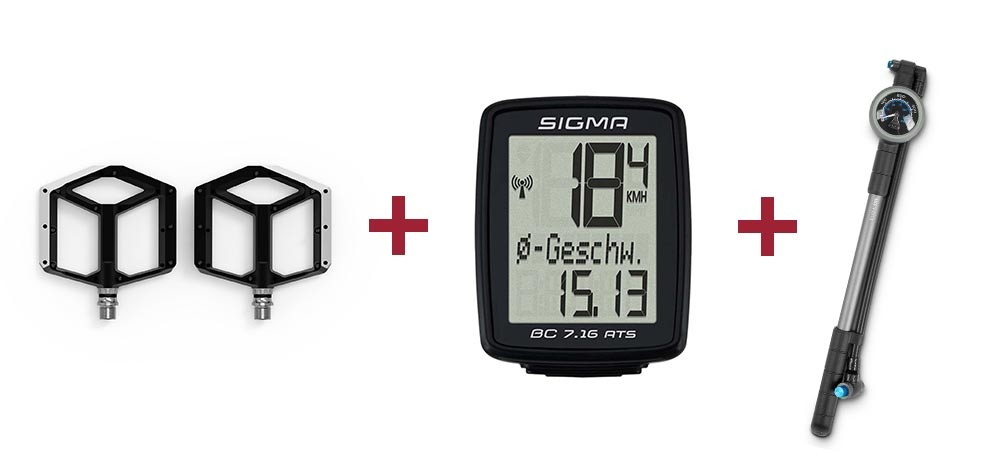 ACID Pedals FLAT A2-IB + Sigma bike computer BC 7.16 ATS + ACID damper pump RACE SHOCK 400